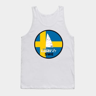 laser class sailboat on flag Sweden Tank Top